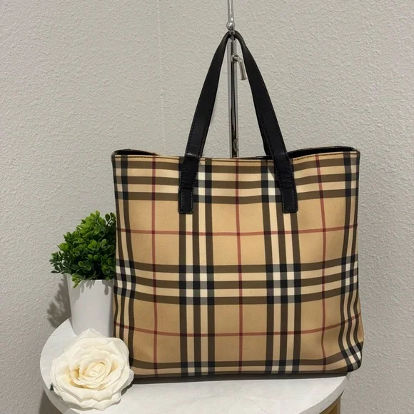 Authentic BURBERRY Vintage Nova Check Tote Handbag EUC Made In